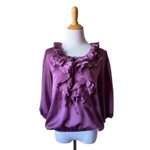 Violet & Claire 3/4 Sleeve Ruffled Collared Silky Blouse Sz M Career Teacher